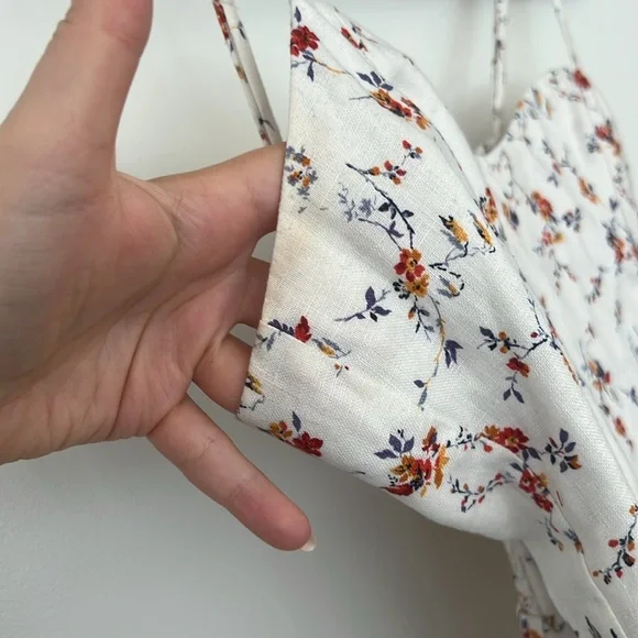 Reformation Roarke Linen White Floral Mini Dress
